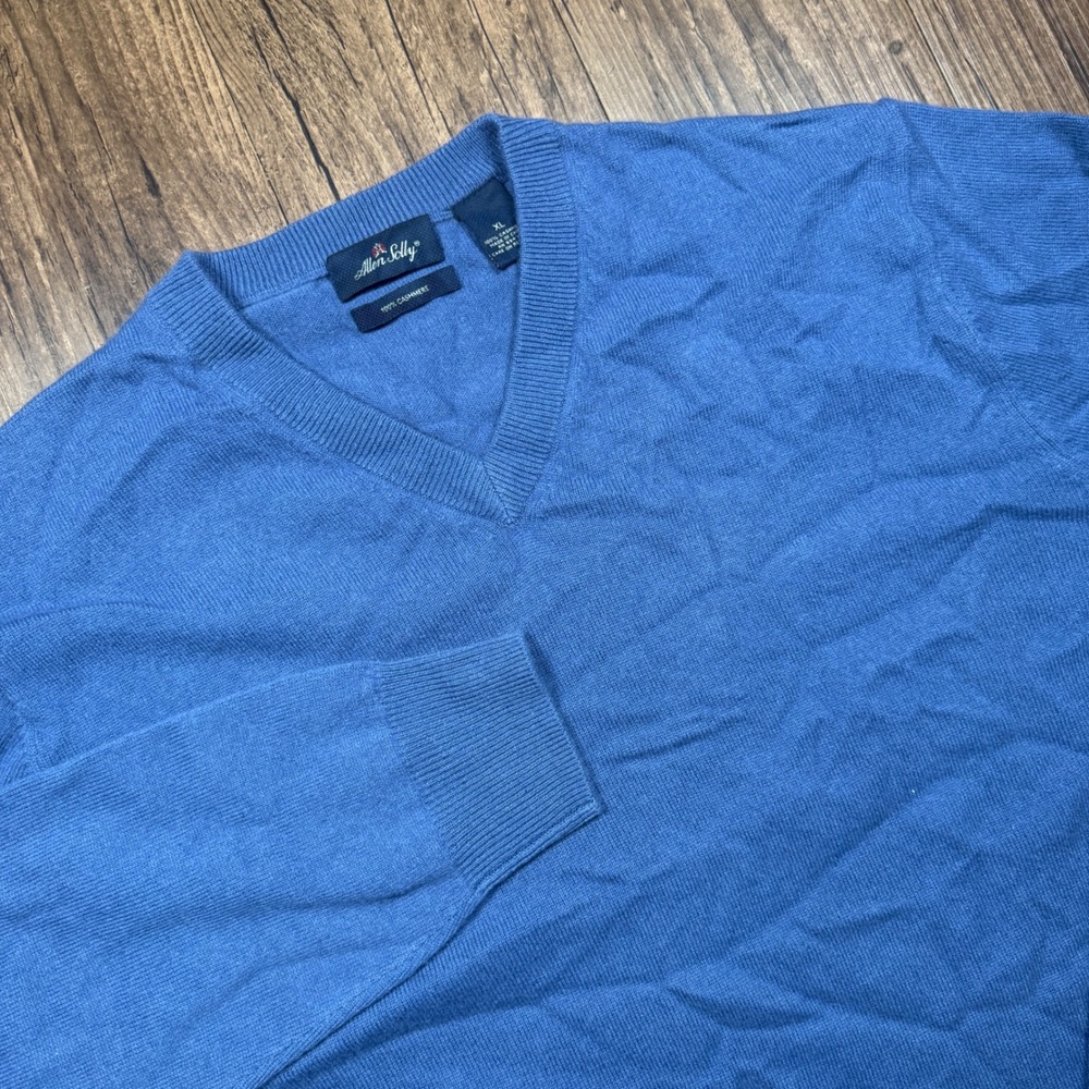 Allen Solly 100% Cashmere V Neck Knit Sweater Mens XL Blue Preppy‎ Soft Casual
